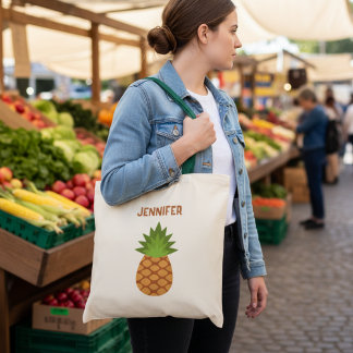 Bolso De Tela Cute Cartoon Pineapple Tote with Name