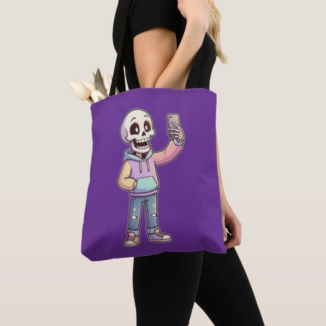 Bolso De Tela Cute Cartoon Skeleton Selfie - Full Body Trendy  (Detalle)