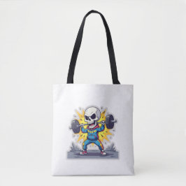 Bolso De Tela “Cute Cartoon Skeleton Weightlifter • Funny Gym Ba