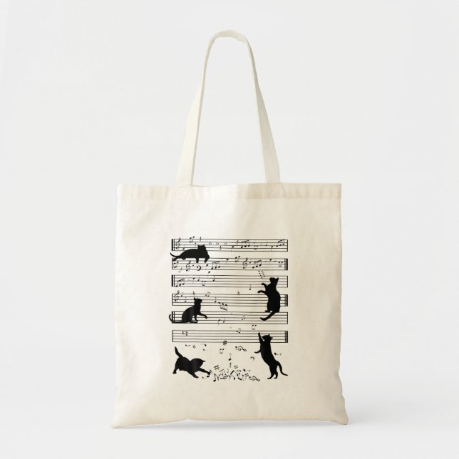 Bolso De Tela Cute Cat Kitty Tocar Nota De Música Clef Músico (Frente)