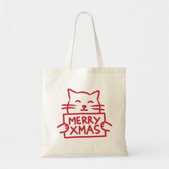 Bolso De Tela Cute Cat Merry Xmas (Frente)