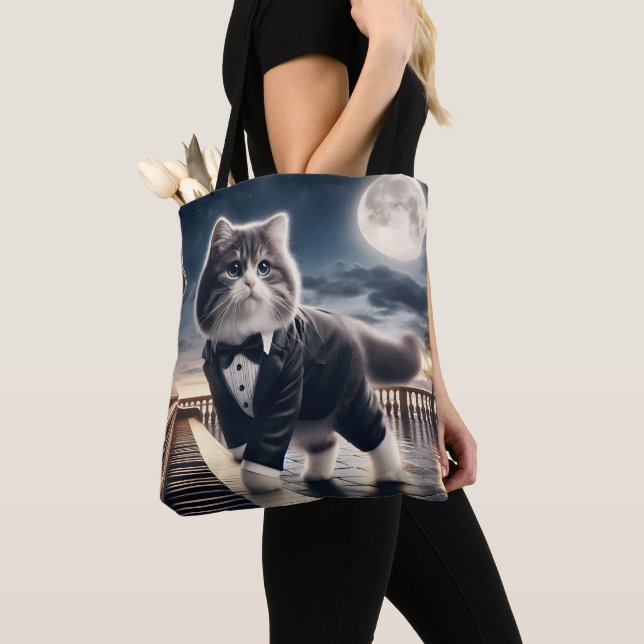 Bolso De Tela Cute Cat Pawdigy toca una sonata lunar (Detalle)