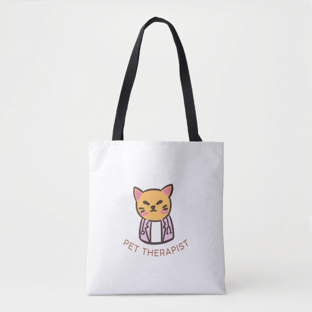 Bolso De Tela Cute Cat Pet Therapist Cartoon Design (Anverso)