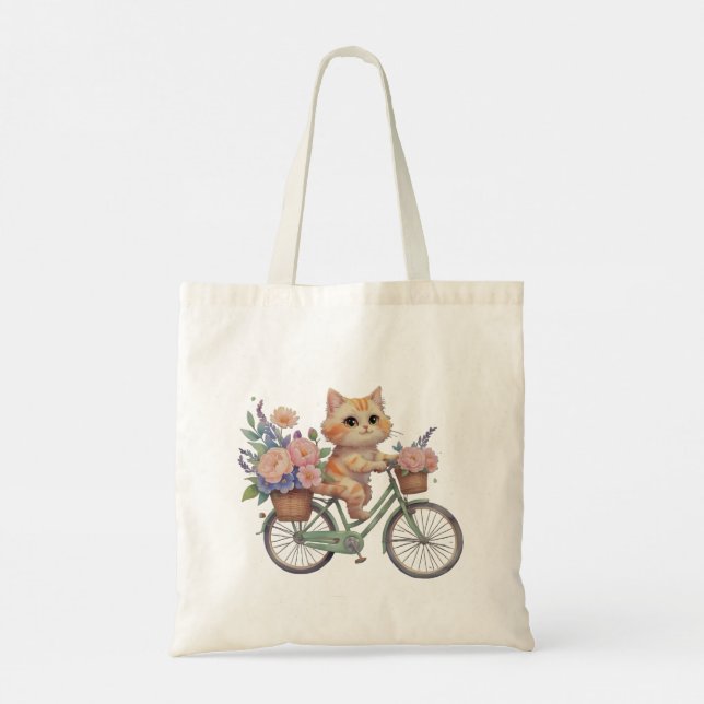 Bolso De Tela Cute Cat Tote Bag – Floral Bike Design (Reverso)