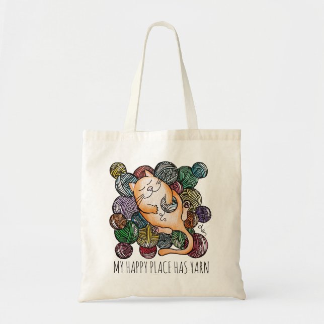 Bolso De Tela Cute Cat's Yarn Heaven Knitting Wool (Frente)