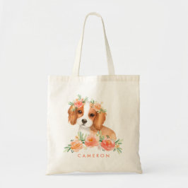 Bolso De Tela Cute Cavalier King Charles Spaniel Naranja Flores