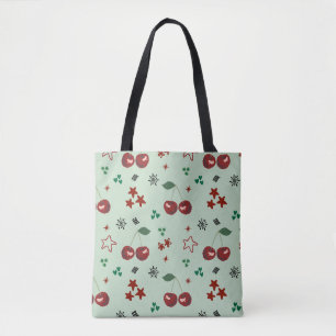 Bolso De Tela Cute Cherry Pattern Mint Green Cottagecore