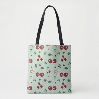 Bolso De Tela Cute Cherry Pattern Mint Green Cottagecore
