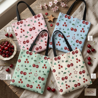 Bolso De Tela Cute Cherry Pattern Mint Green Cottagecore