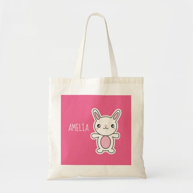 Bolso De Tela Cute Chibi Bunny Pink Personalizado (Frente)