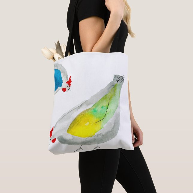 Bolso De Tela Cute chickens watercolor (Detalle)