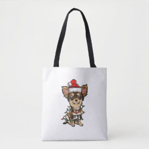 Bolso De Tela Cute Chihuahua Santa Christmas Tree enciende Navid