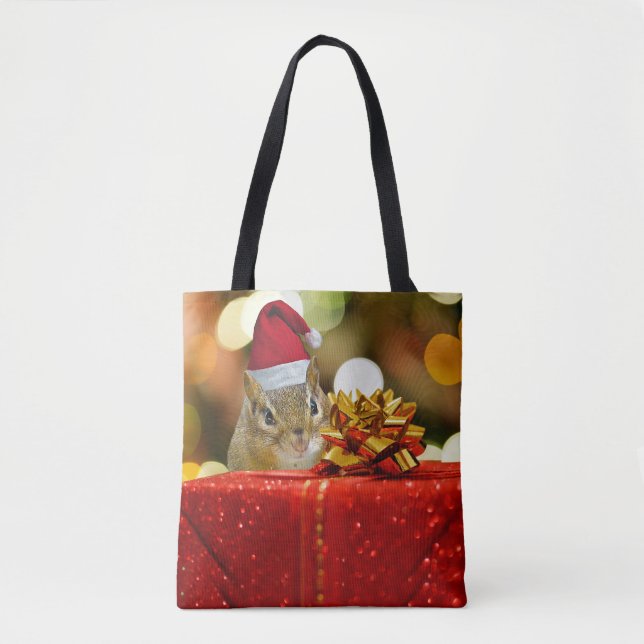 Bolso De Tela Cute Chipmunk Merry Christmas (Anverso)