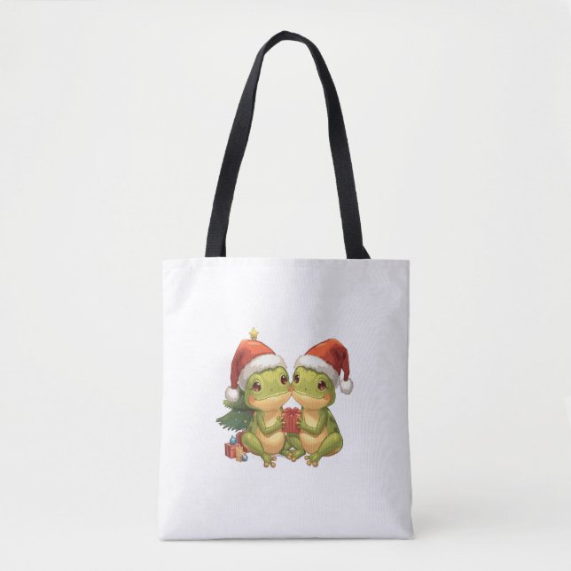 Bolso De Tela Cute Christmas Frogs Holding Gifts  Adorable Holid (Anverso)