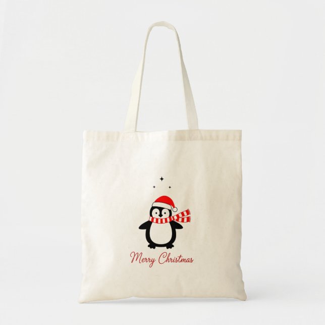 Bolso De Tela Cute Christmas Penguin in Santa Hat Tote Bag (Frente)