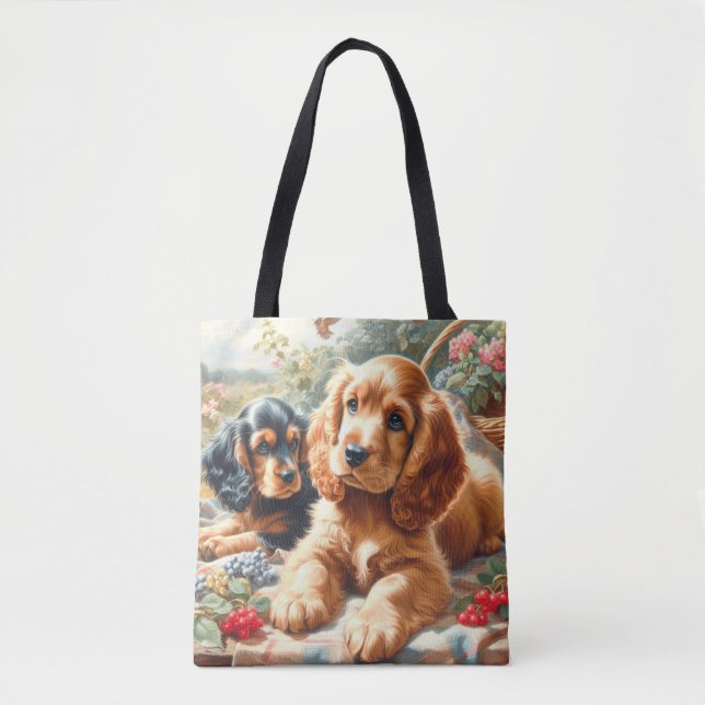 Bolso De Tela Cute Cocker Spaniel Painting (Anverso)