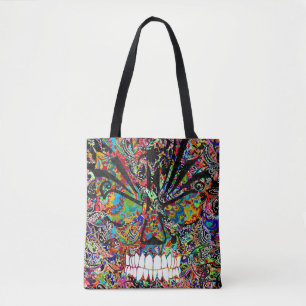 Bolso De Tela Cute Colorful abstracto cráneo enojado