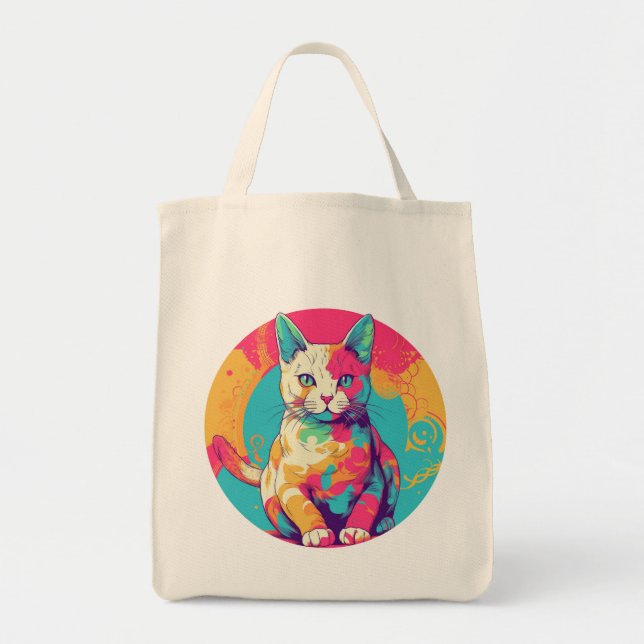 Bolso De Tela cute colorfull cat design  (Frente)