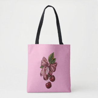 Bolso De Tela Cute Coquette Cherry Ribbon Rosa Estética