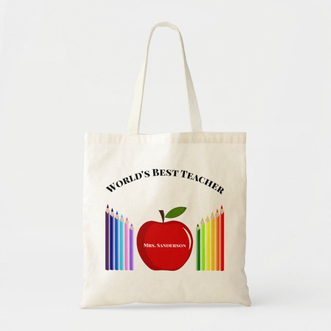 Bolso De Tela Cute Crayon Elemental Teacher Apple (Frente)