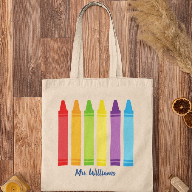 Bolso De Tela Cute Crayon Kindergarten Teacher School Monogram (Subido por el creador)