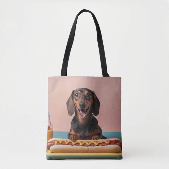 Bolso De Tela Cute Dachshund Con Perro Caliente (Anverso)