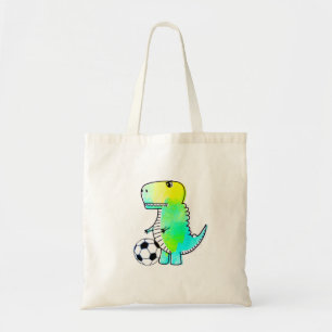 Bolso De Tela Cute Dinosaur ama al fútbol acuarela