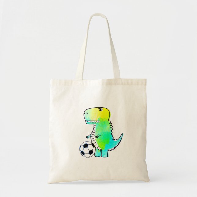 Bolso De Tela Cute Dinosaur ama al fútbol acuarela (Frente)