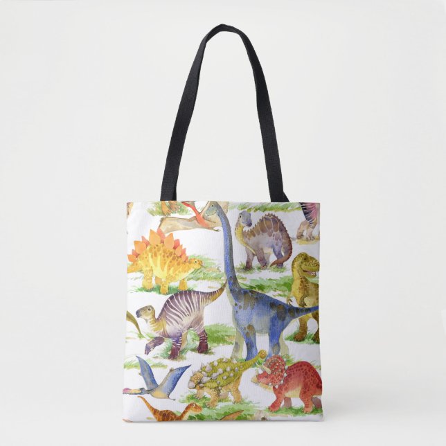 Bolso De Tela Cute Dinosaurios Acuarela Arte Sin Marea (Anverso)