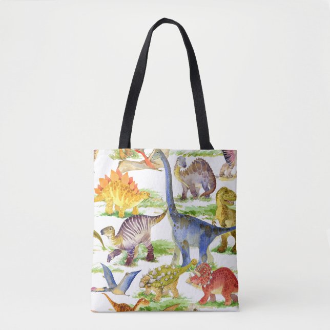 Bolso De Tela Cute Dinosaurios Acuarela Arte Sin Marea (Anverso)