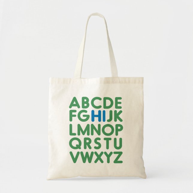 Bolso De Tela Cute Divertido Alphabet Typography Blue Green Libr (Frente)