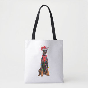 Bolso De Tela Cute Doberman Árbol de Navidad Ilumina Perro Lover