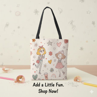 Bolso De Tela Cute Doodle Girls Full-Print Tote Bag