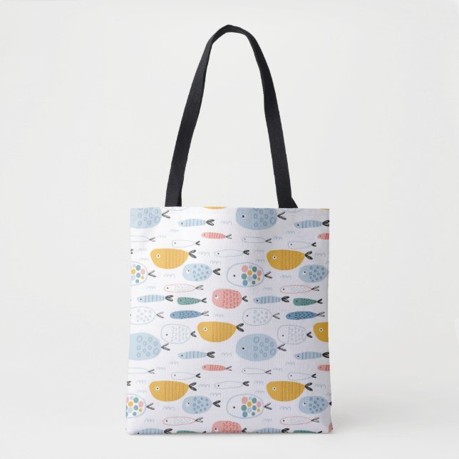 Bolso De Tela Cute Doodle School of Fish Pattern (Anverso)