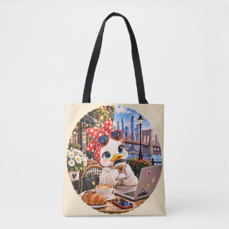 Bolso De Tela Cute Duck Girl in New York Cafe Travel Tote Bag