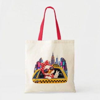 Bolso De Tela Cute Duck Girl in New York Taxi Travel Sticker