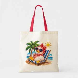 Bolso De Tela Cute Duck Girl on Beach Vacation Summer Illustrati