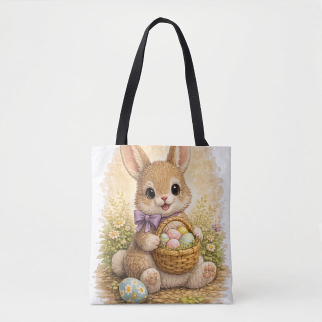 Bolso De Tela Cute Easter Bunny Tote Bag Kawaii Rabbit (Anverso)