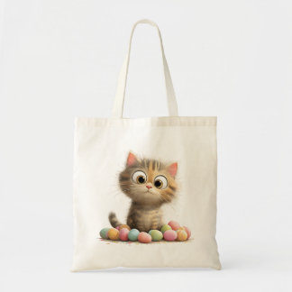 Bolso De Tela Cute Easter Cat Tote Bag with Pastel Eggs