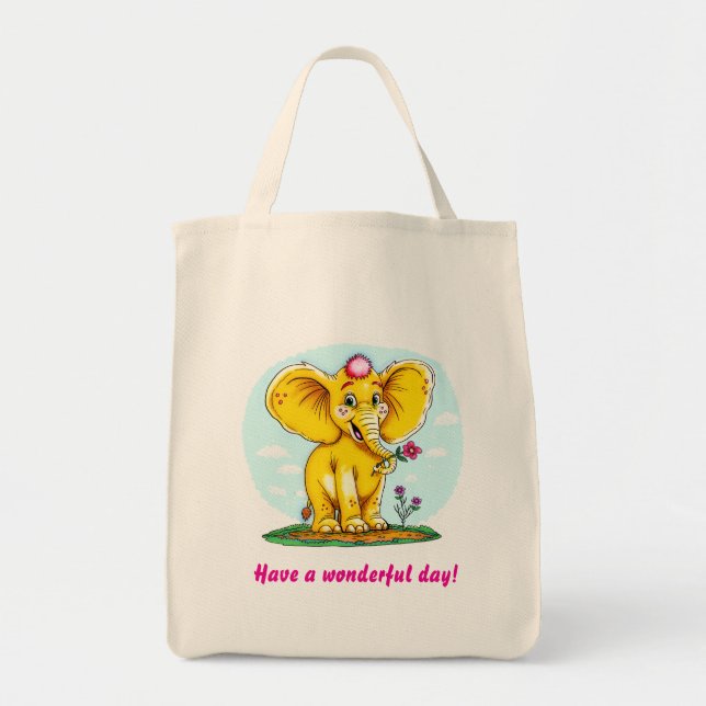 Bolso De Tela Cute Elephant Tote Bag – “Have a Wonderful Day!”  (Frente)