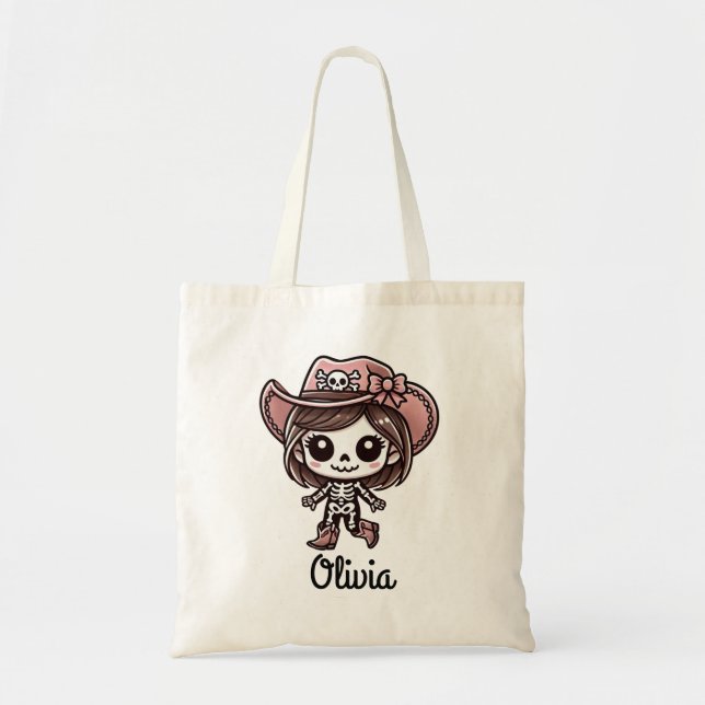 Bolso De Tela Cute, esqueleto de vaca, nombre personalizado, Hal (Frente)