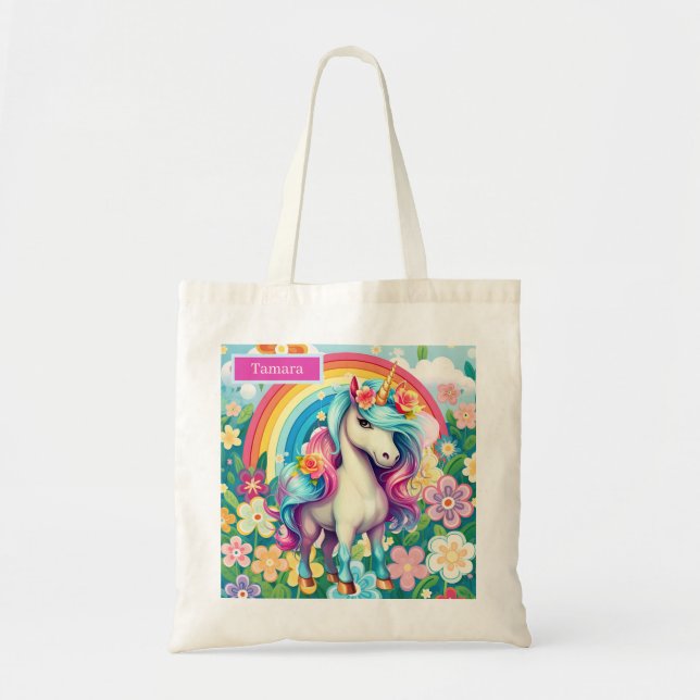 Bolso De Tela Cute fantasy unicorn añadir nombre (Frente)