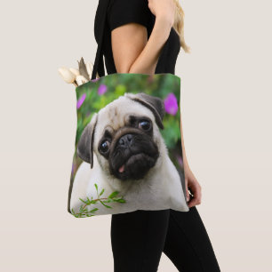 Bolso De Tela Cute Fawn Colorido Pug Puppy Dog Portrait Shopper
