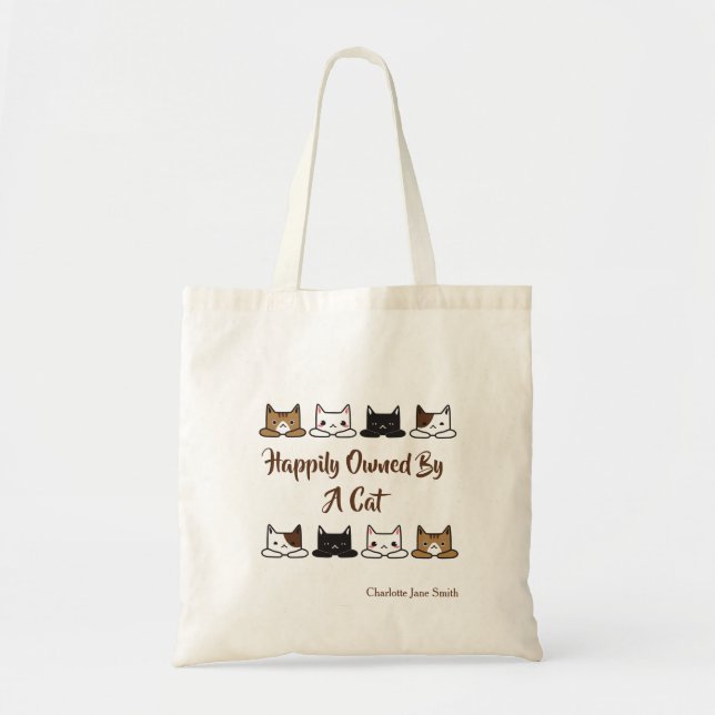 Bolso De Tela Cute "Feliz De Ser Propiedad De Un Gato" (Frente)