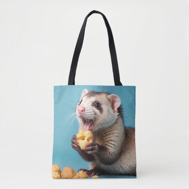 Bolso De Tela Cute Ferret comiendo bolas de queso (Anverso)