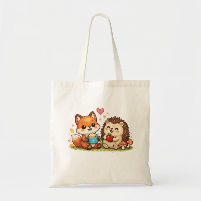 Bolso De Tela Cute Fox and Hedgehog Tote Bag – Adorable Woodland (Frente)