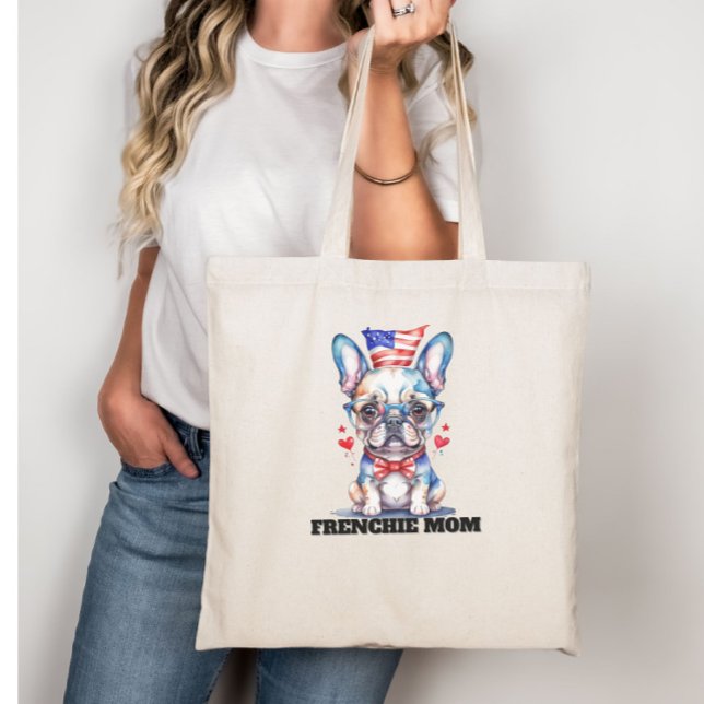 Bolso De Tela Cute French Bulldog American Flag with Hearts (Subido por el creador)