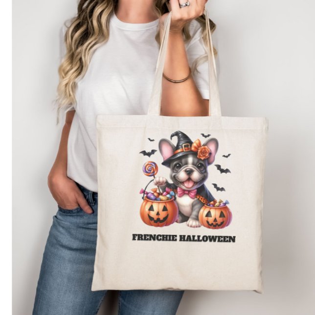 Bolso De Tela Cute French Bulldog Halloween Candy Witch (Subido por el creador)