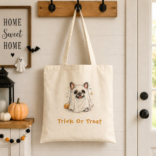 Bolso De Tela Cute French Bulldog Halloween Fantasma Truco o Tra