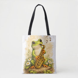 Bolso De Tela Cute Frog Saxophone Tote Bag Kawaii Music